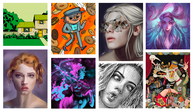 Collage of top digital art uploads of 2020