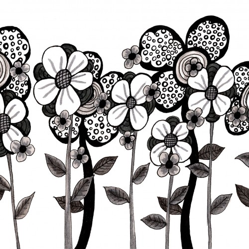 Monochrome Doodle Flowers