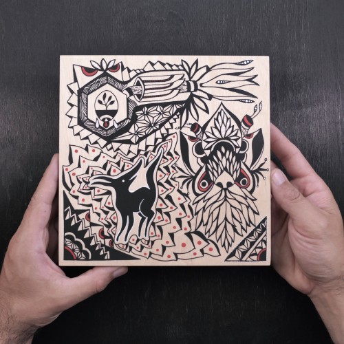 Ink drawing on wood