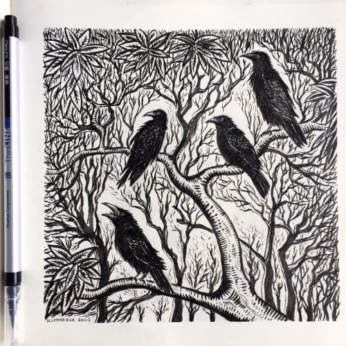 Crows in a bush