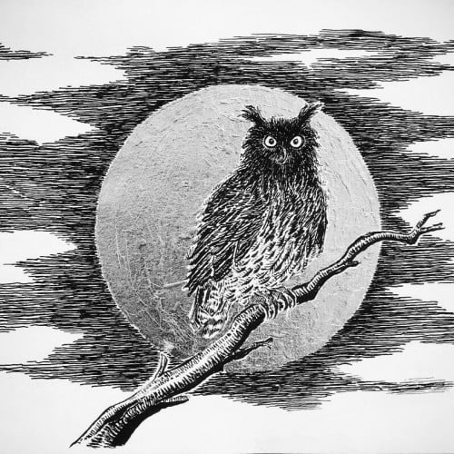 Eagle owl at moon