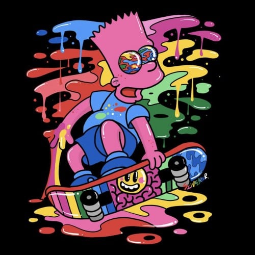 Trippy Bart on his Skateboard A4 print