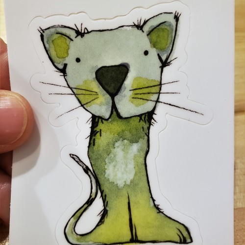 Green Watercolor cat