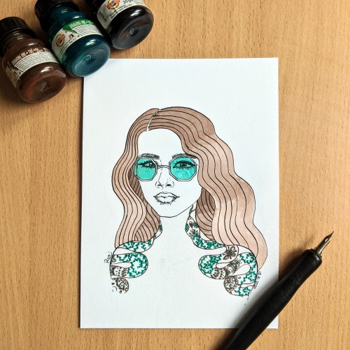 #facetober prompts: tattoo, wavy hair, sunglasses