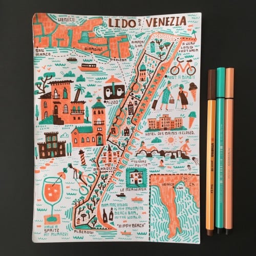 Doodle Map of the Lido in Venice