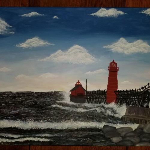 Grand Haven Light House Oil Painting