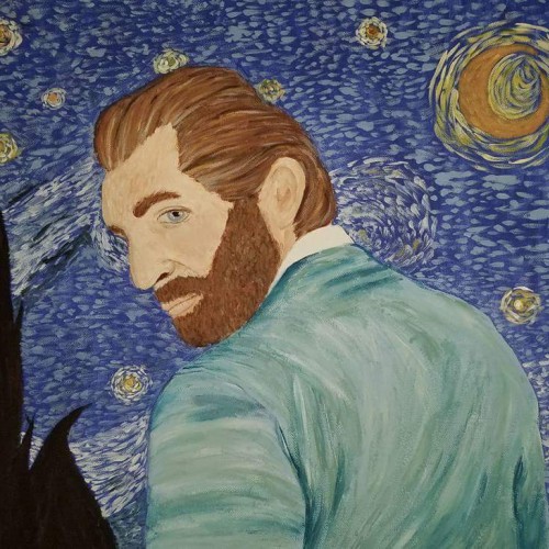 Vincent Van Gogh in Front of the Starry Night Sky