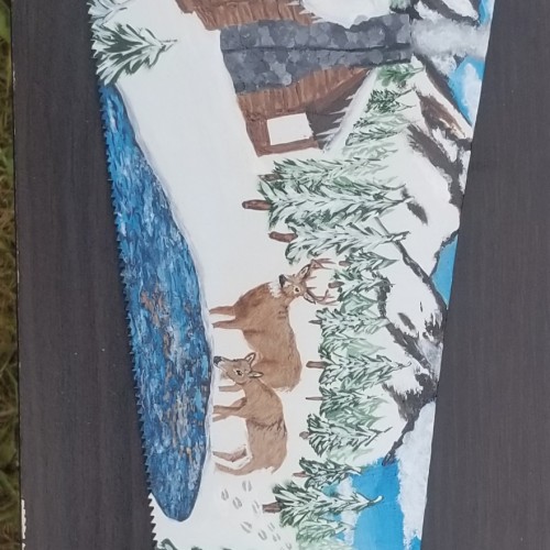 Nature Scene Painted on a Saw