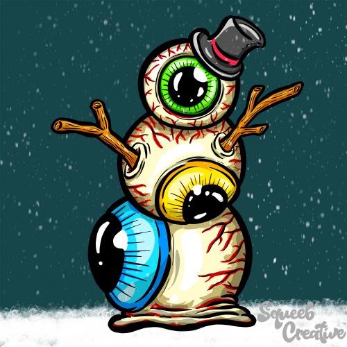 Eyeball Snowman Freaky Weird Art Eyes Illustration Cartoon