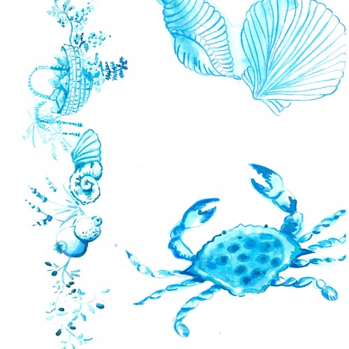Blue Provence theme: crab, shell, decoration