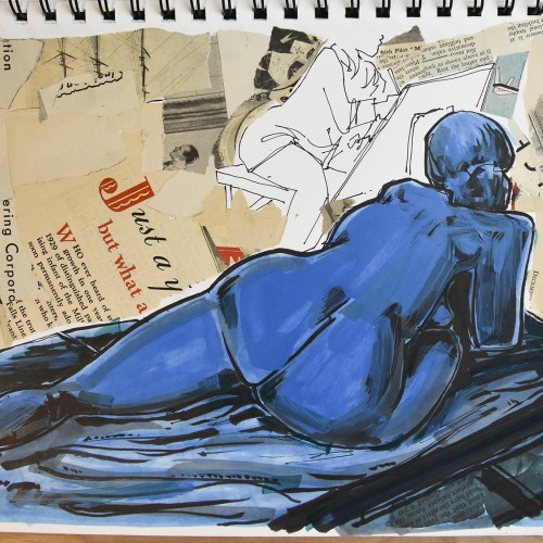Figure drawing with color and collage