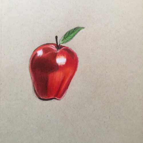 Apple drawing made with color pencils
