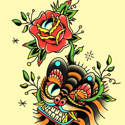 Minhwa Korean Folk Art Tiger Tattoo Design