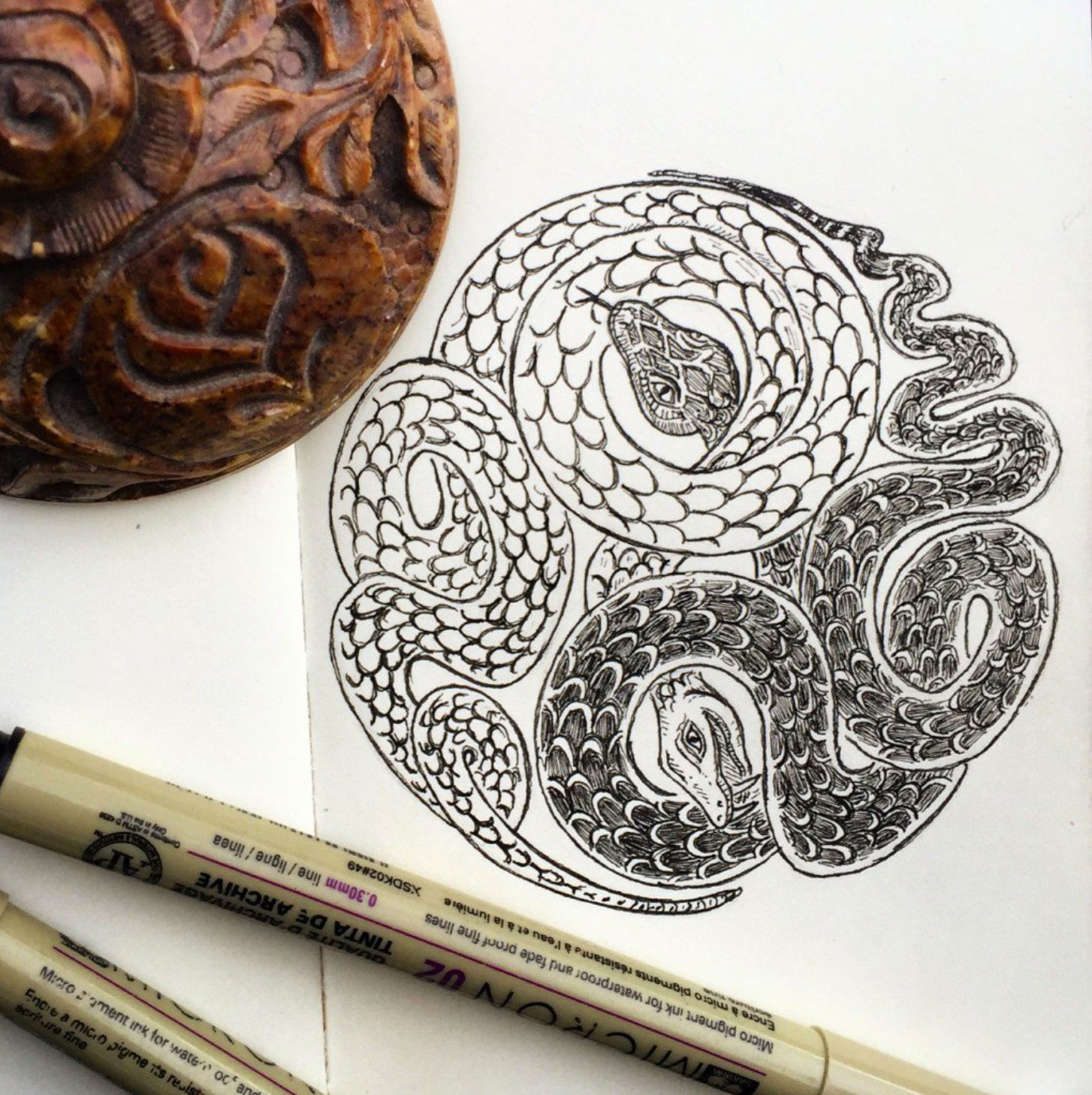 Yin Yang Drawing with Snakes