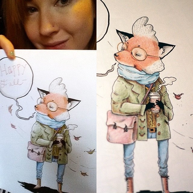 Completed Coloring Page of a Fox by Amelia Grace