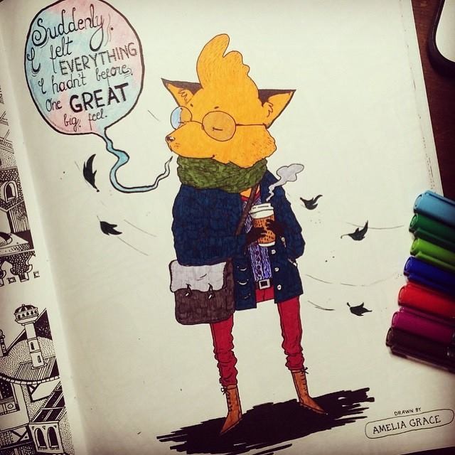 Completed Coloring Page of a Fox by Gabrielė