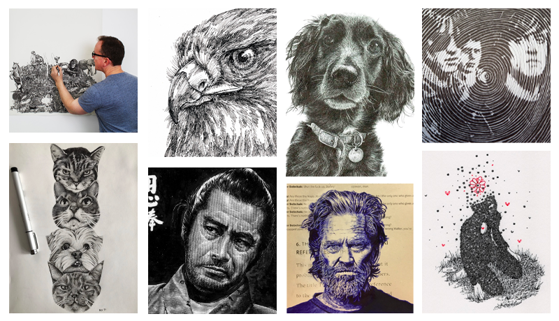 Collage of top pen and ink drawings of 2020