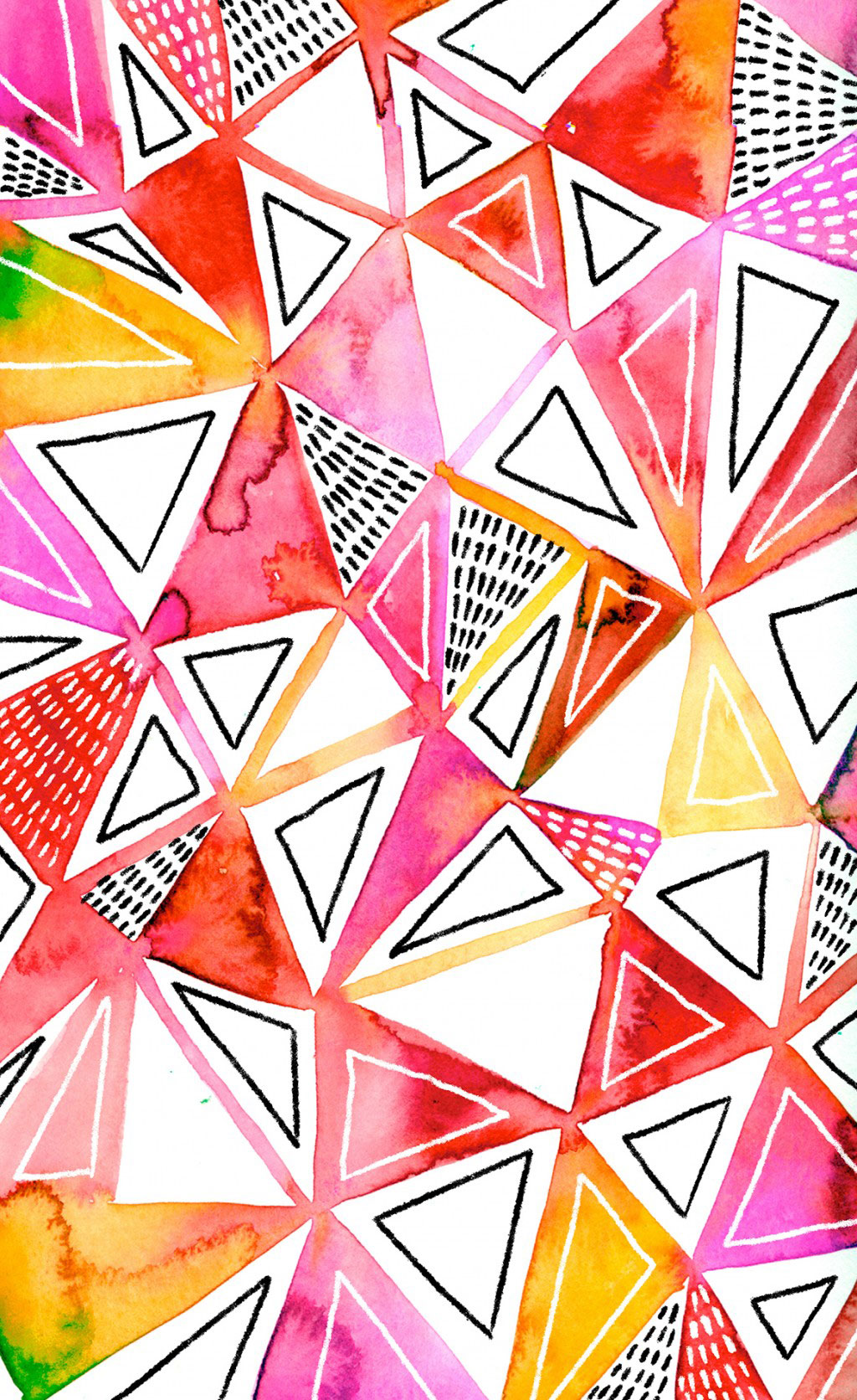 Watercolor painting pink triangles