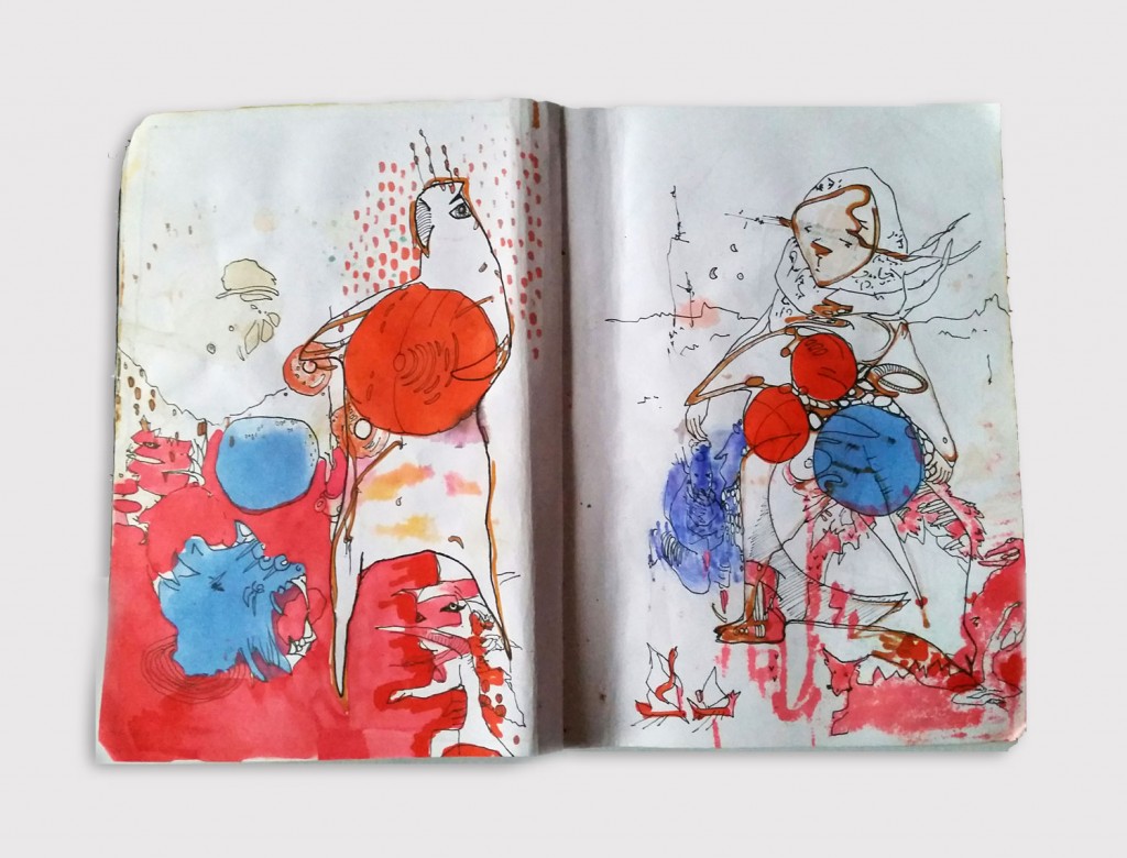 Hybrid Mythologies, sketchbook explorations drawing by Indira IOFEYE