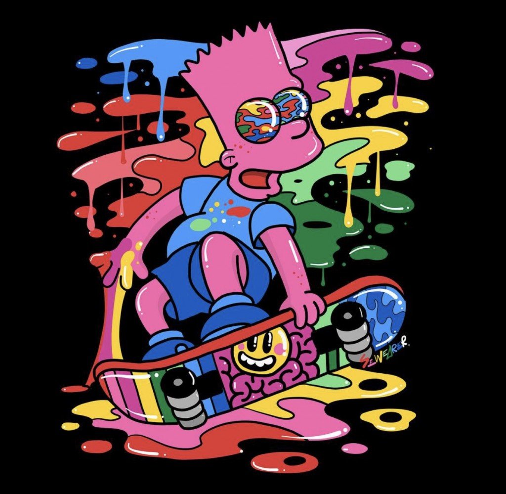 Trippy Bart on his Skateboard A4 print drawing by Ms Wearer | Doodle Addict...