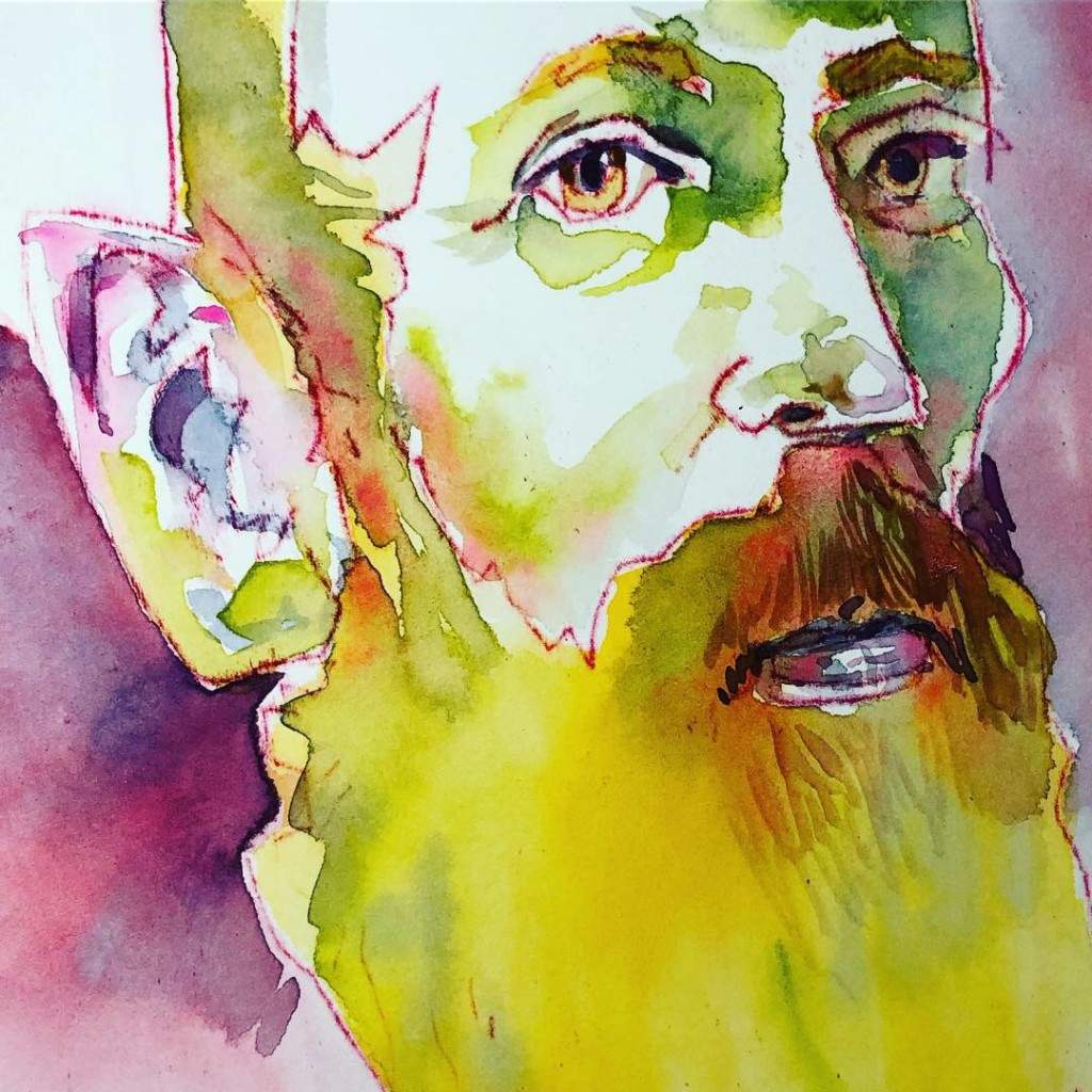 Oil drawing transfer with watercolor drawing by David Terrill Doodle