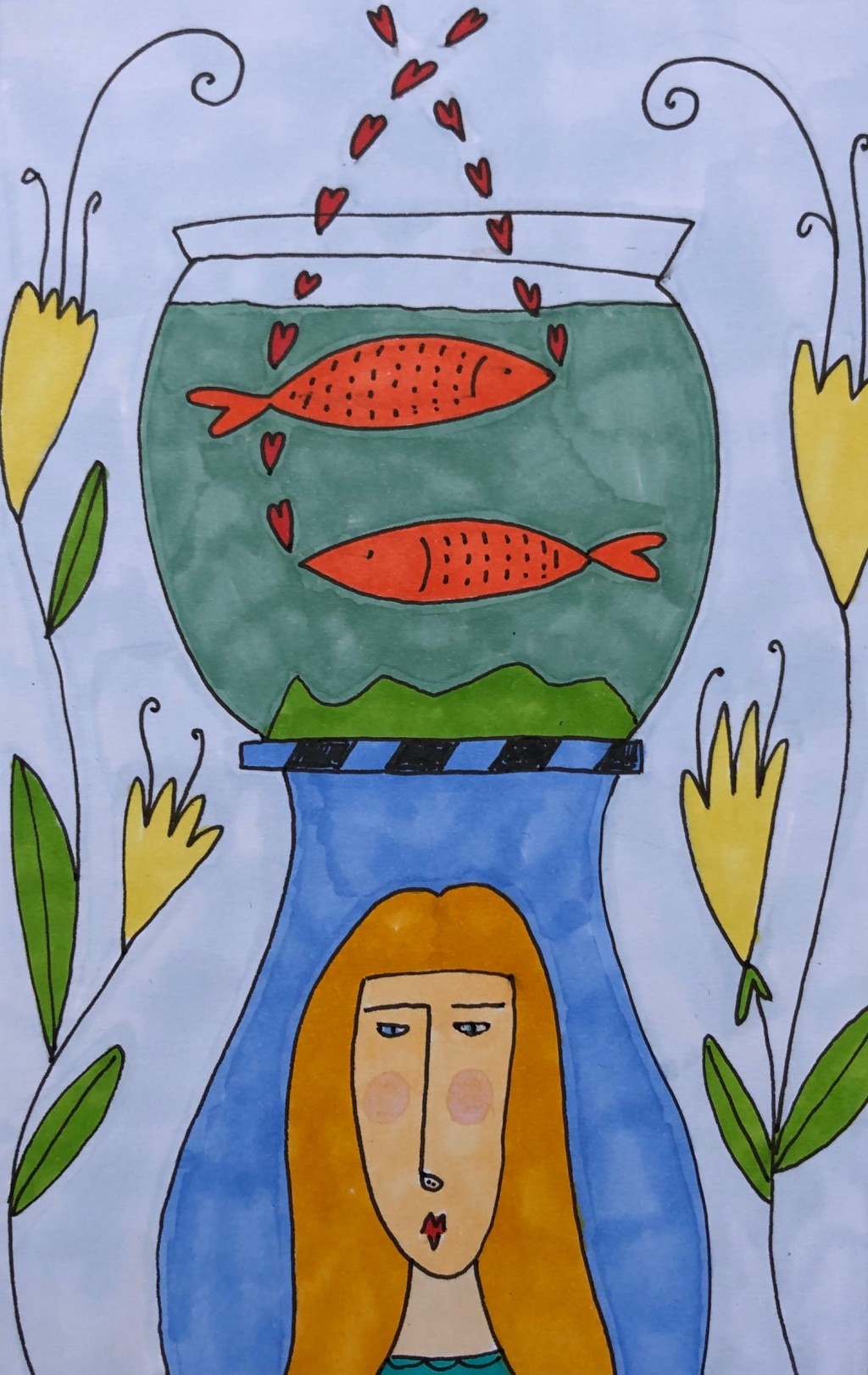 fish-bowl-drawing-by-shari-wolf-doodle-addicts