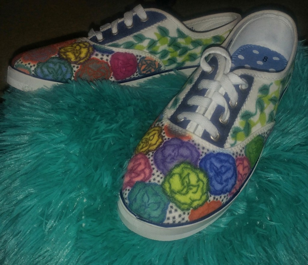 Floral HandDesigned Canvas Tennis Shoes drawing by Olivia Hathaway