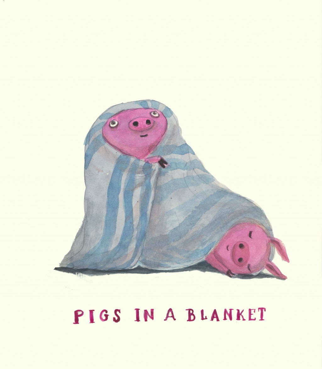 Pigs in a blanket. drawing by Sabina Hahn Doodle Addicts