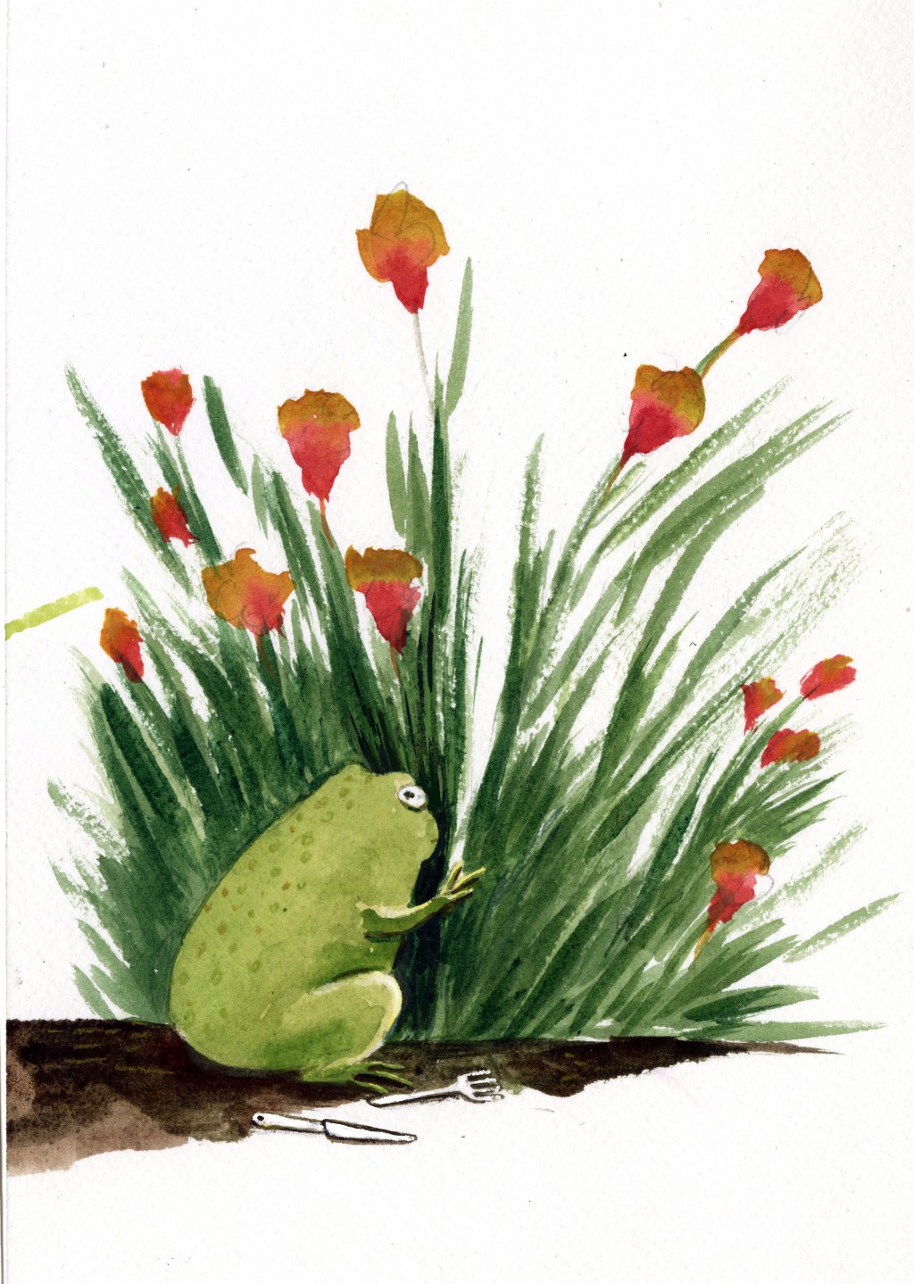 The frog was hungry enough to eat a horse. drawing by Sabina Hahn