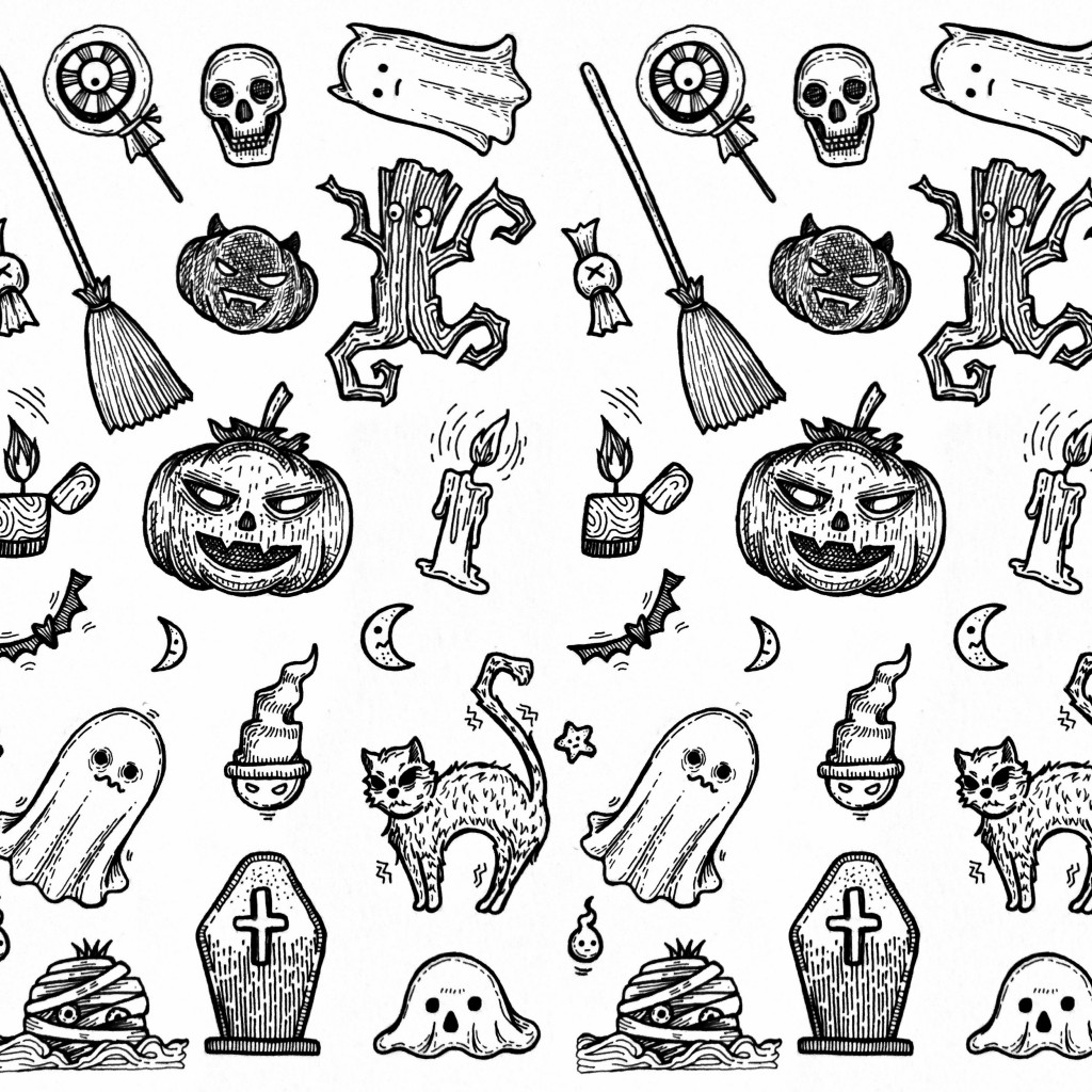 Halloween Pattern drawing by Thanrudee Doodle Addicts