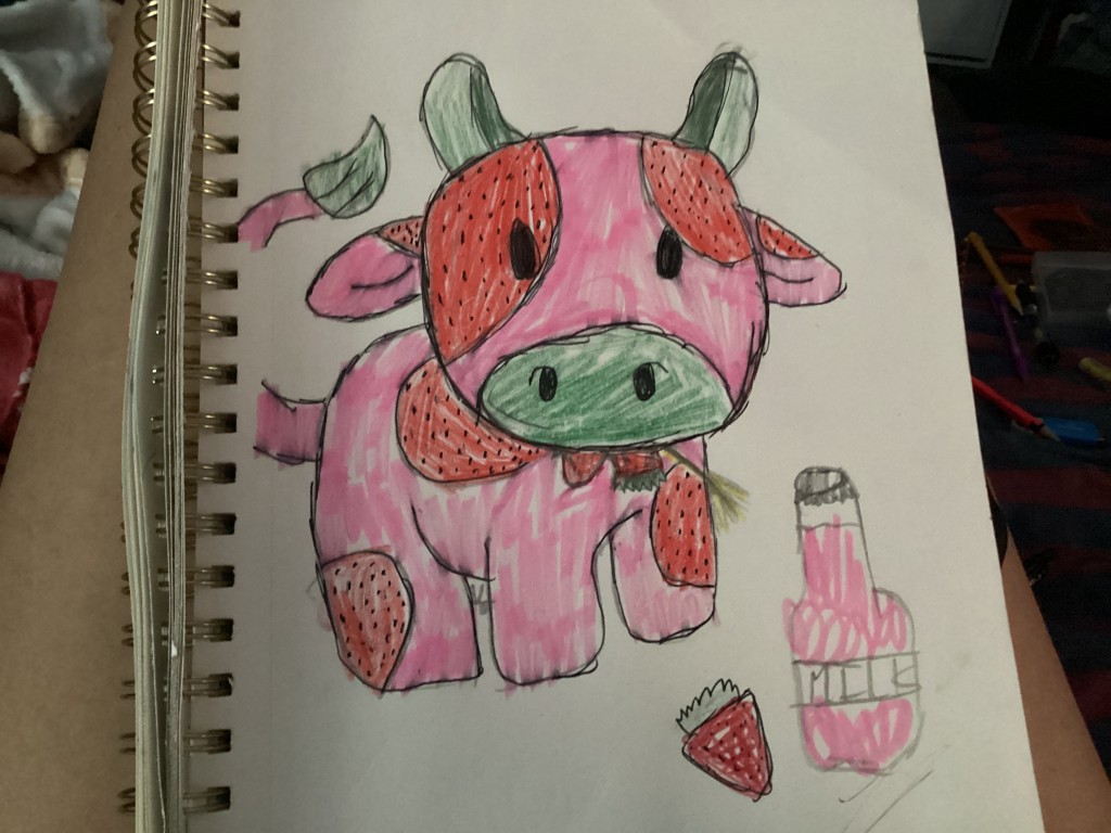 Strawberry Cow drawing by Maggie Hamner Doodle Addicts