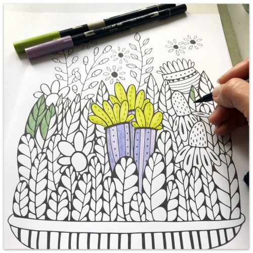 Joyful Floral Basket Printable Colouring Page