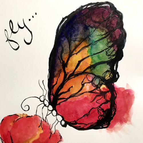 Ink and watercolor butterfly