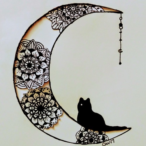 Mandala Moon- Kitzel the One Eyed Black Cat