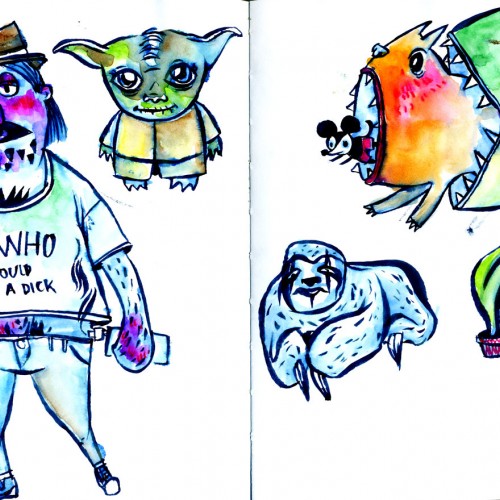 Here are a few spreads that include watercolor!