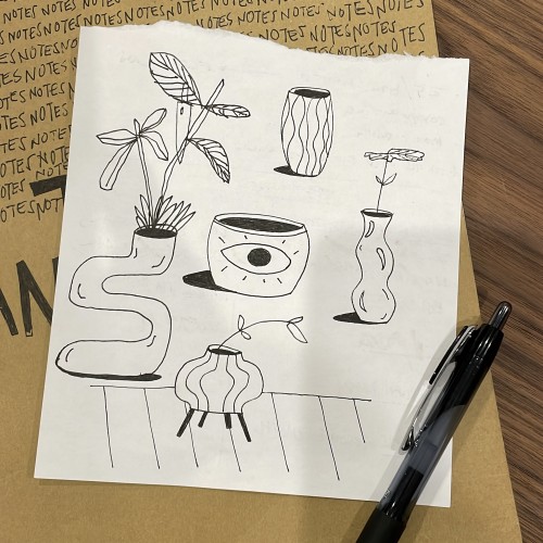 Random doodles of quirky vases art