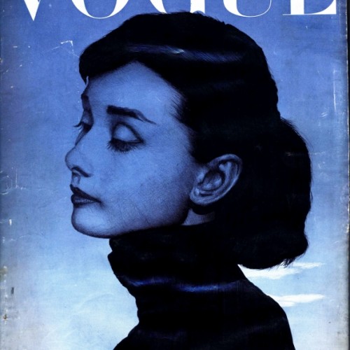 Audrey Hepburn ballpoint pen drawing on an old Vogue cover.