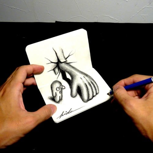 3D Drawing - Hands popping out of paper