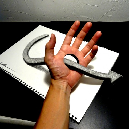 3D Drawing - Arrow penetrating the hand