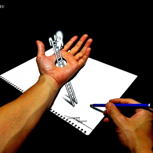 3D Drawing - Ladder penetrating the hand