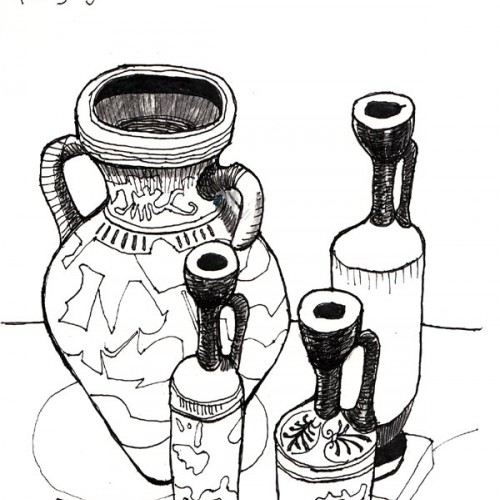 Amphora and funerary pots, Hancock Museum.