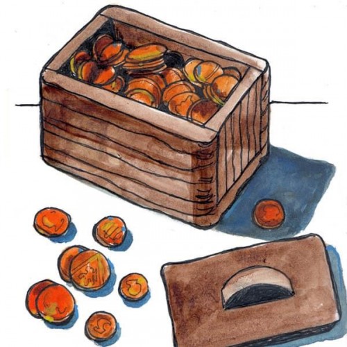 Coins in a Wooden Box