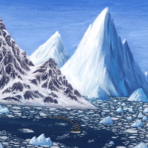 The last known sighting of HMS Crumpet, beginning its ill-fated 1882 voyage to navigate the Shrieking Tempest Passage (colourised).