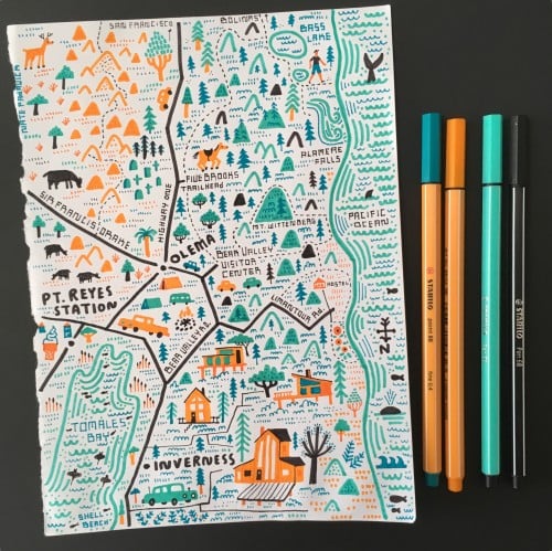 Doodle Map of Inverness, California