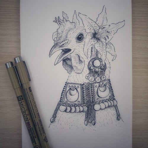 Inktober - day 5: chicken American Tribal Style