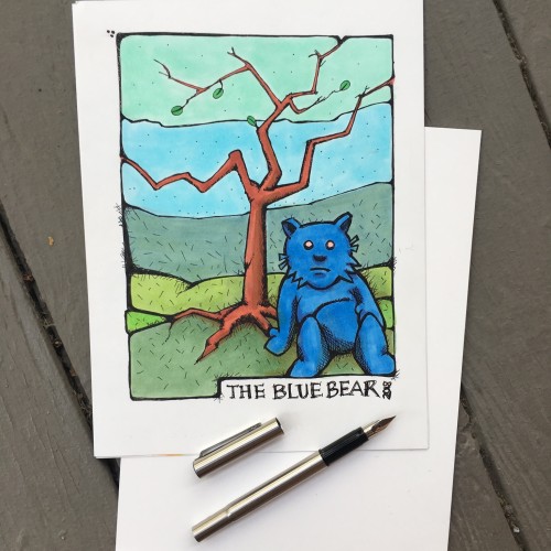 Blue Bear Sitting by Tree
