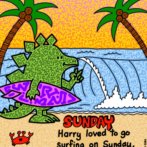 Harry The Stegosaurus Loves To Surf on Sunday
