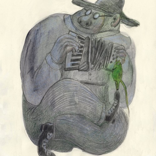 Potato face blind man and the green rat