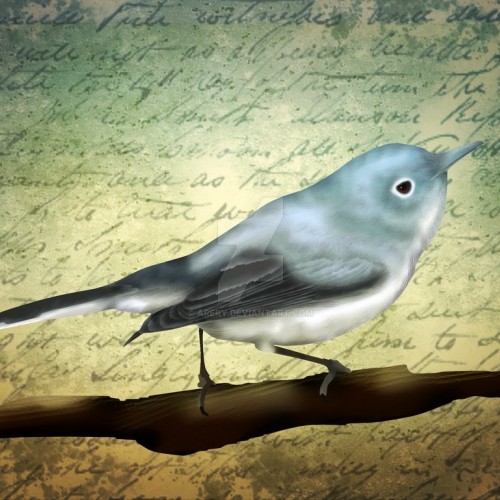 Retro vintage desing of Blue-gray gnatchather (Polioptila caerulea)