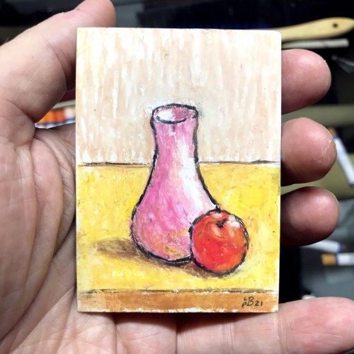 Still life ATC in oil pastels